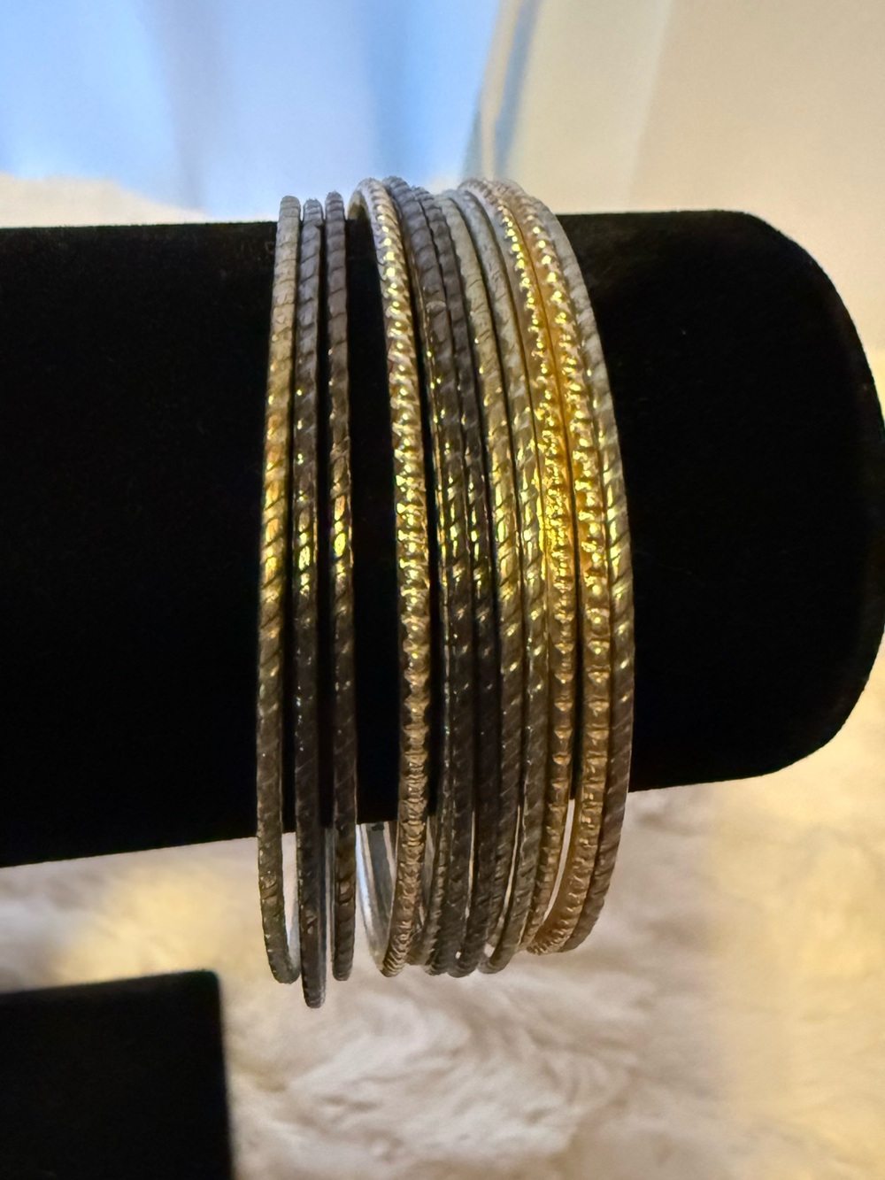 J9 Set of 12 Silver Tone Textured Skinny Stackable Bangle Bracelets